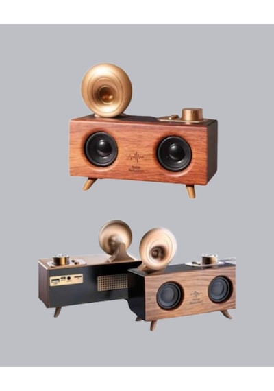 Hubrendy Tekno Çift Hoparlörlü Bluetooth Gramofon Speaker Fm Radyo, Usb, Sd Kart Ve Aux Girişli