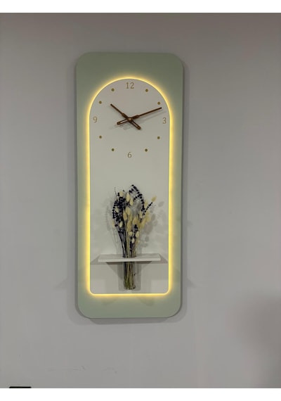 Açelya Ahşap Pilli Ledli İskandinav Tarzı Salon Duvar Rafı Modern Çiçeklik 40x100 Cm Çok Renkli