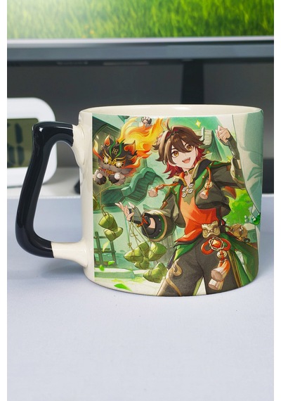 Gaming Genshin İmpact Baskılı Seramik Lüks Kupa 1 Adet Özel Siyah Kulp Dalga Kulp V2d Çok Renkli