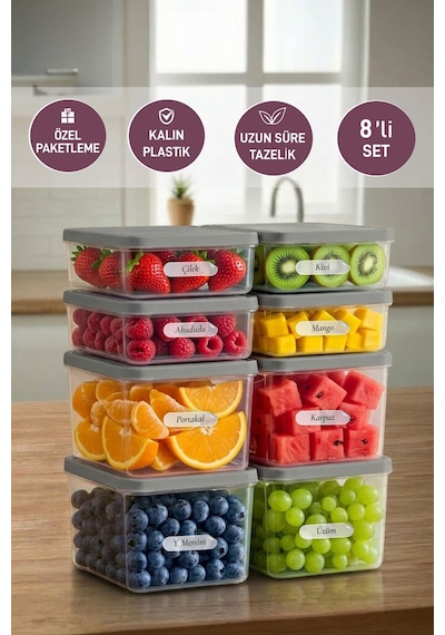 Selka Home 4 Adet 0.5 ve 4 Adet Derin 1 Lt. Nora Organizer Buzdolabı Buzluk Düzenleyici Saklama Kabı