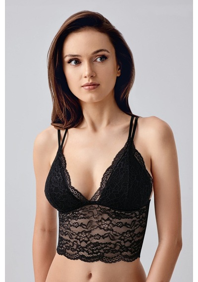 New Bra Kadın Dantel Gövdeli Sırt İp Detay Bralet Siyah 8327