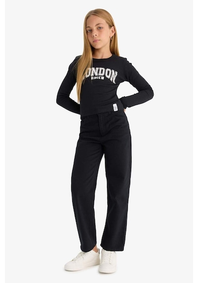 Defacto Kız Çocuk Straight Fit Geniş Bol Paça Cepli Pamuklu Okul Pantolonu C9471a825aubk27 Siyah