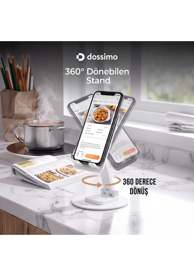 Dossimo Katlanabilir 360 Dönebilen Ayarlanabilir Telefon Tutucu Masa Üstü Stand Dst-05 Beyaz