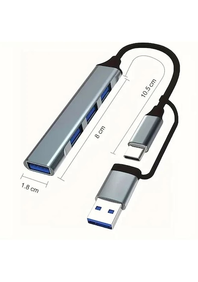 Zey Osqar Type C Usb Çoklayıcı 3.0 Usb Çoğaltıcı 4 Port Hem Type C Hem Usb Girişli