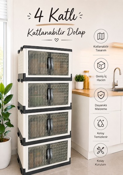 4 Katlı Katlanabilir Modüler Dolap Ofis Kiler Banyo Mutfak Düzenleyici İstiflenebilir Çok Amaçlı Dolap 45 L Beyaz 4 Katlı Katlanabilir Modüler Dolap Ofis Kiler Banyo Mutfak Düzenleyici İstiflenebilir Çok Amaçlı Dolap 45 L Beyaz