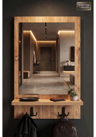 Antik Ahşap Dekoratif Ayna Raflı Askılıklı Banyo Oda Lavabo Wc Dresuar Koridor Konsol Mutfak Makyaj Aynası Dz-1 Antik Çam