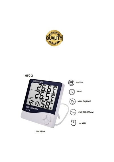 Premium Dijital Masaüstü Lcd Ekran Isı Sıcaklık Ve Nem Ölçer Termometre Saat Alarm Pilli Beyaz