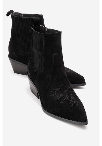 Luvishoes Julıeta Siyah Süet Hakiki Deri Kadın Western Bot Siyah