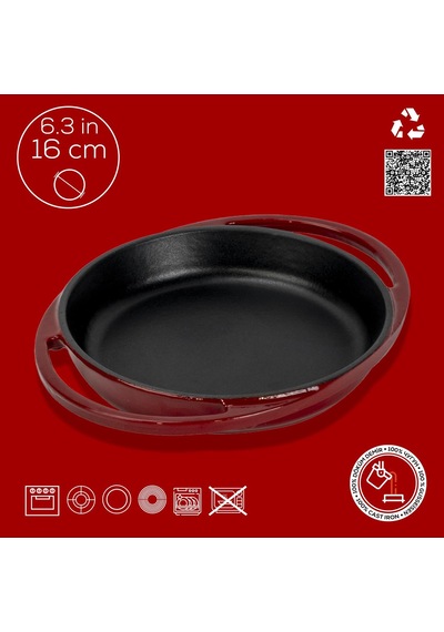 Lava Döküm Yuvarlak Sahan Döküm Demir Yekpare Çift Kulplu Çap Ø 16cm.-bordo Bordo