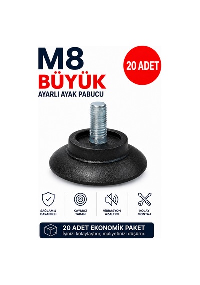 Usta Mekan Büyük Bingo Ayak Vidalı Sehpa, Masa Ayak Metrik 8 20 Adet Siyah