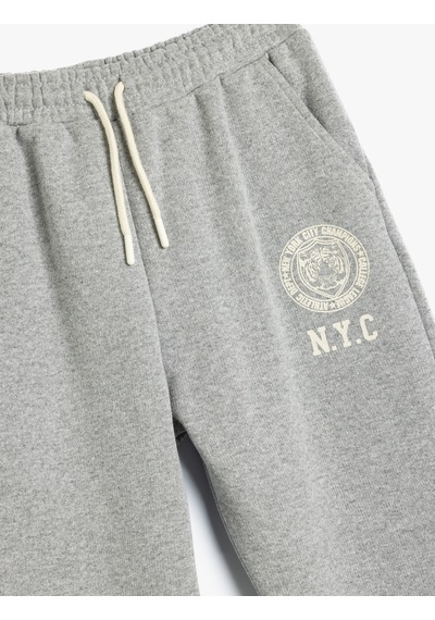 Koton Jogger Eşofman Altı Baskı Detaylı Beli Bağlamalı Cepli Şardonlu Gri 5wkb40088tk Gümüş Rengi Gümüş