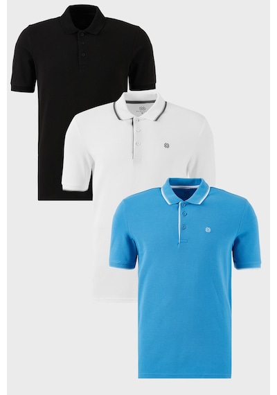 Buratti Pamuklu Regular Fit Düğmeli Polo Yaka 3'Lü Paket Erkek T Shirt 590211827S3 Beyaz-Koyu Mavi-Siyah