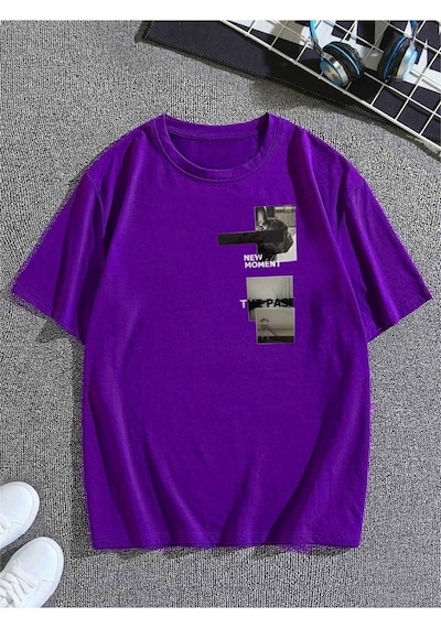 Startmore New Moment T-shirt - Turuncu Baskılı Oversize Bisiklet Yaka Garalio Mor