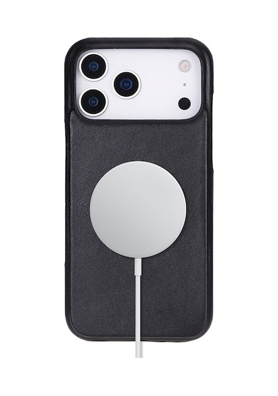 Apple Uyumlu iPhone 17 Pro Max İçin, Hakiki Deri, El Yapımı Kılıf, Magsafe İle , İç Yüzeyi Kadife, Kömür Siyah Siyah