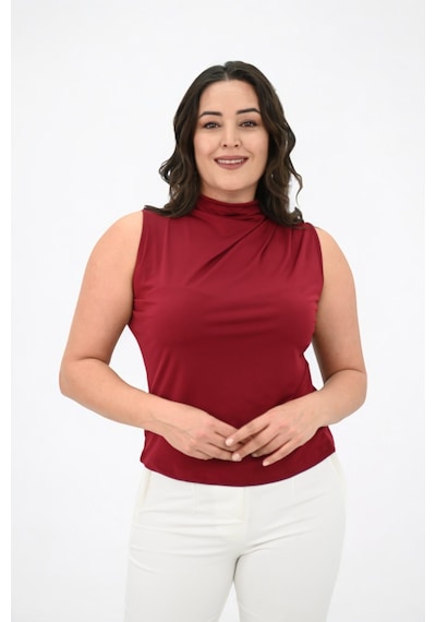 Kadın Büyük Beden Drape Detaylı Dik Yaka Bluz 1851-25 001