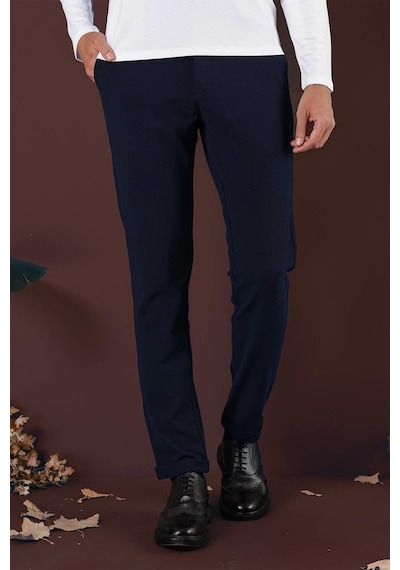 Efor Slim Fit Yan Cepli Dokulu Esnek Casual Lacivert Pantolon P 1139 Lacivert