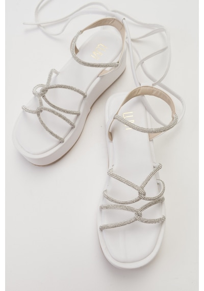 Luvishoes Titan Beyaz Taşlı Kadın Sandalet Beyaz