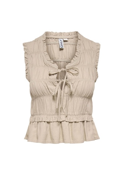 Only Onlgoa S/s Lınen Bl Frıll Top Cc Pnt Bej Kadın T-shirt 15363693