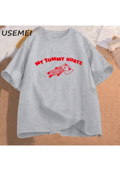 Flood Of Style Benim Karın Acıyor Ayı Meme Grafik T Shirt Pamuk Kısa Kollu T-shirt Boy Adam Giysileri Komik Gri