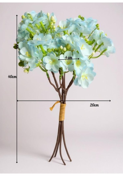 Yapay Çiçek Mavi Yasemin Çiçeği Demeti 4 Dallı Buket 40 20cm Mavi