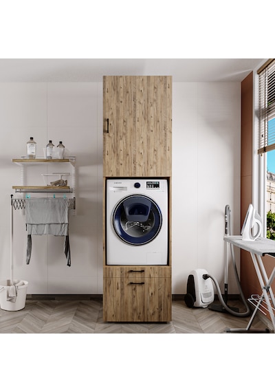 2 Çekmeceli Çamaşır Ve Kurutma Makinesi Dolabı + Üst Dolap Atl Atlantik Çam
