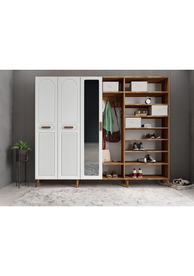 Letto Membran 6 Kapaklı Portmanto Montaj Dahil Ceviz Beyaz 210 Cm