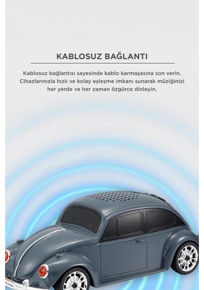 Delux Serisi Bluetooth Hoparlör Retro Araba Voswos D49 Gri Görsel Obje Araç Tasarımlı