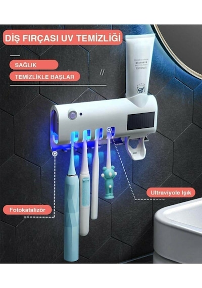 Arsimo Akıllı Uv Sterilizatör Diş Macunu Sıkacağı | Güneş Enerjili Uv Sterilizatör 4'Lü Diş Fırçası Diğer