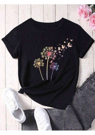 Flood Of Style Kadın Siyah Karahindiba Baskılı Oversize