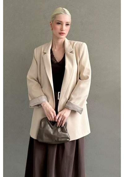 Seeh Bej Kol Desenli Blazer Kadın Ceket Sh339