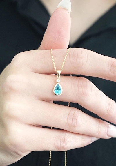 Damla Blue Topaz Tektaş Kolye Sarı