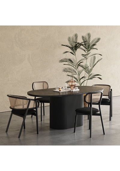 Apolena Oval Ahşap Bohem Yemek Masası 80x160 Siyah Apolena Oval Ahşap Bohem Yemek Masası 80x160 Siyah