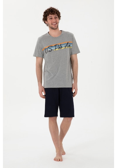 U.S. Polo Assn. Erkek Bisiklet Yaka Gri Melanj Pijama Takımı 50309481-VR086
