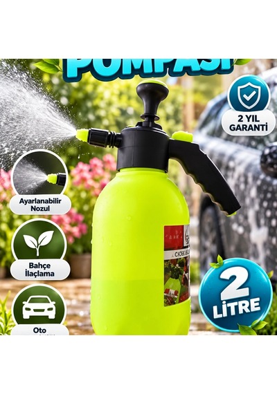 2 Litre Basınçlı El Püskürtücü Ayarlanabilir Nozullu Oto Bahçe Ve Temizlik Spreyi