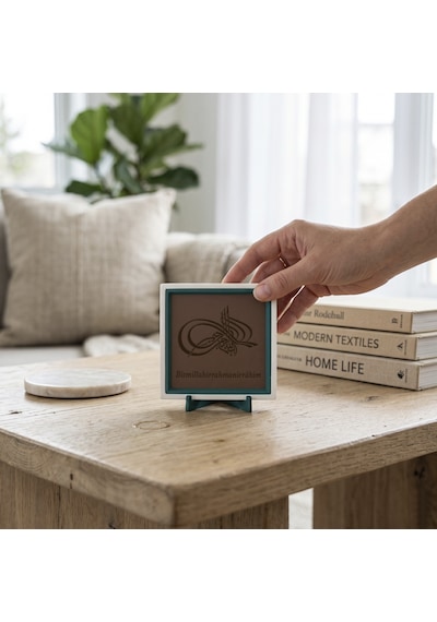 Tuğra Formunda Besmele Yazılı Minik Dekoratif Obje, Manevi Değeri Yüksek Şık Hediyelik 10x10 Cm