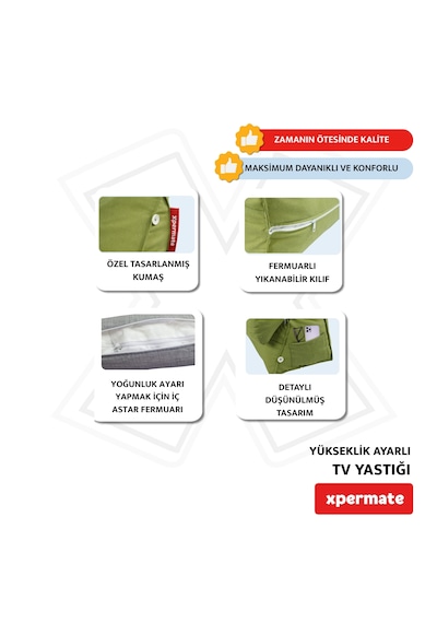 Xpermate Sırt, Bel, Boyun Destekli TV Okuma Yastığı Ameliyat Sonrası Yeşil