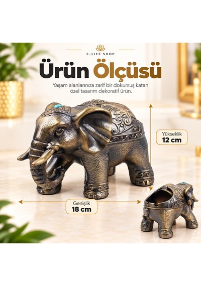 Lüks Alaşım Metal Fil Figürlü Kapaklı Dekoratif Küllük Ve Takı Saklama Kutusu Metal Biblo 18 X 12 Cm 85349586