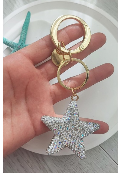Zirkon Taşlı Gümüş Renk Yıldız Model Çanta Aksesuarı Ve Anahtarlık