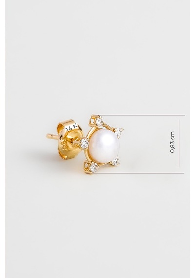 Diamond Collection 14 K Sarı Altın 0,11 Karat Pırlanta Doğal İnci Küpe