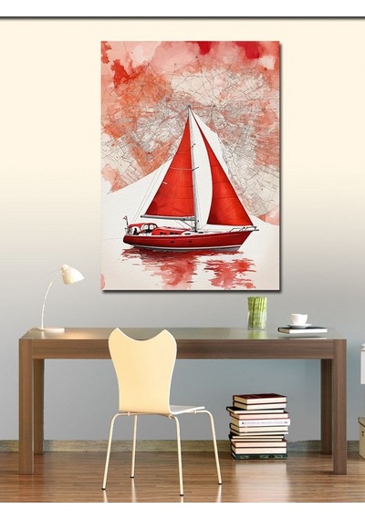 Kanvas Tablo Kırmızı Yelkenli Tekne 50cmx70cm