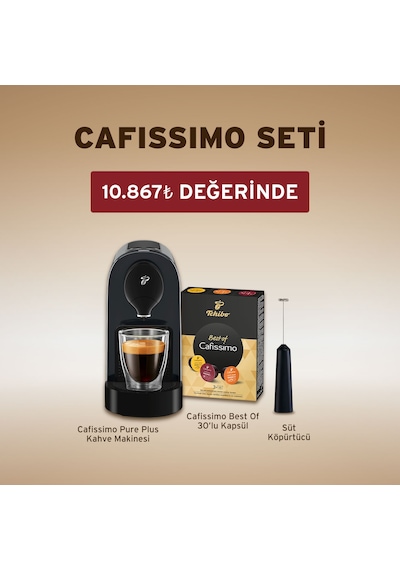 Tchibo Cafissimo Pure+ Kapsüllü Kahve Makinesi & Süt Köpürtücü & Best Of Cafissimo 30 Lu Kapsül