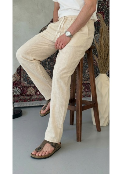 Efnaz Style Erkek İthal Yıkamalı Keten Pantolon Bej