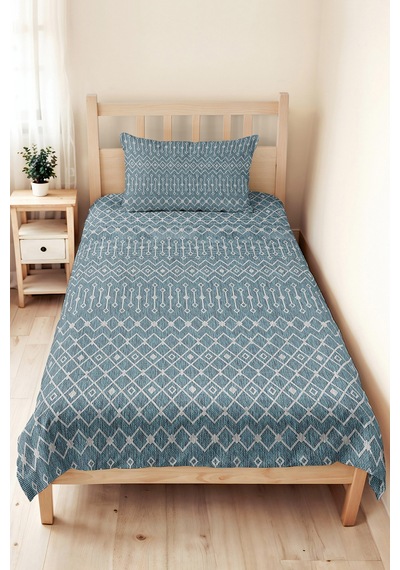Mavi Geometrik Genç Odası Tek Kişilik Pike Takımı-beyaz İskandinav 160x220 Cm Kapitone Yatak Örtüsü Melez Akşam Hissi