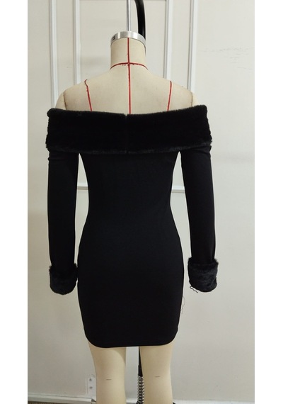 Bhrwear Kadın Modanna Kürk Yakalı Kısa Modal Elbise Renkli
