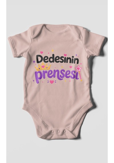 Morivokids Dedesinin Prensesi Kısa Kollu Bebek Body %100 Pamuk Pastel Pembe