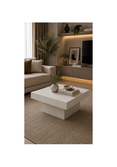 Mimoza Modern Kare Orta Sehpa Beyaz 72x72 Cm Beyaz Beyaz