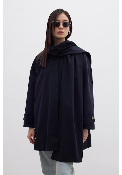 Manuka Stokholm Şal Detaylı Oversize Trençkot Siyah