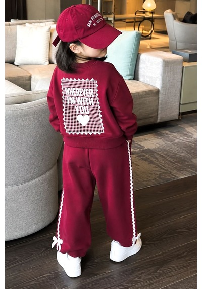Miniğimin Cicileri Love Dantel Desenli Kız Çocuk 2 Li Takım - Bordo Diğer