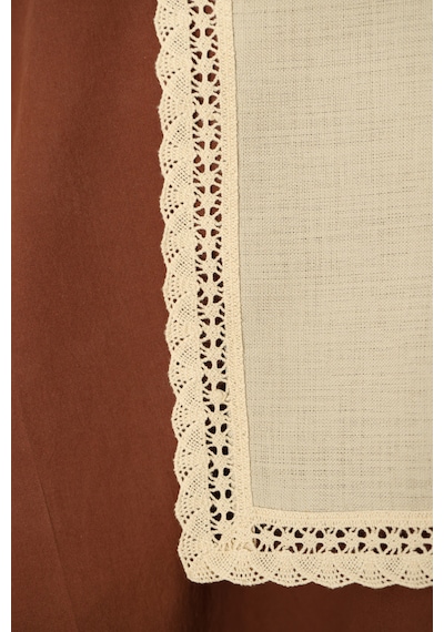 Yakacihome Elora Duck Keten Yıkanabilir Leke Tutmaz Cappuccino Kopenaki Dantel Detaylı Runner 40x140 Cm Krem