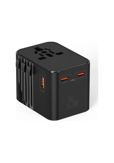 25w Evrensel Seyahat Adaptörü, Eu/us/uk/au Priz Dönüştürücü, 1x Usb, 2x Type-c Hızlı Şarj 0